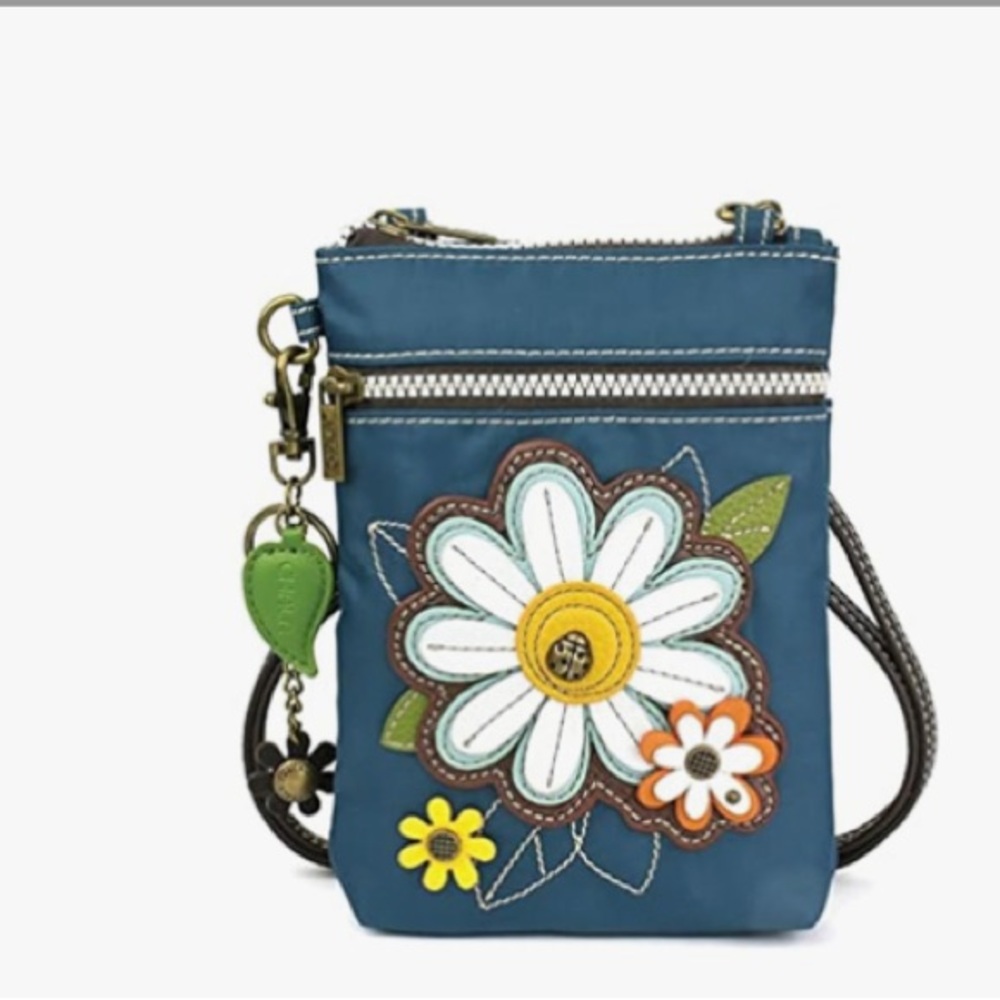 CHALA "Venture" DAISY CELL PHONE CROSSBODY BAG - RFID BLOCKING - TEAL